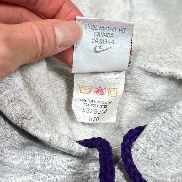 Vintage 90s Nike Made in Canada Gray Purple Fleece Hoodie Mens Large - Picture 8 of 9